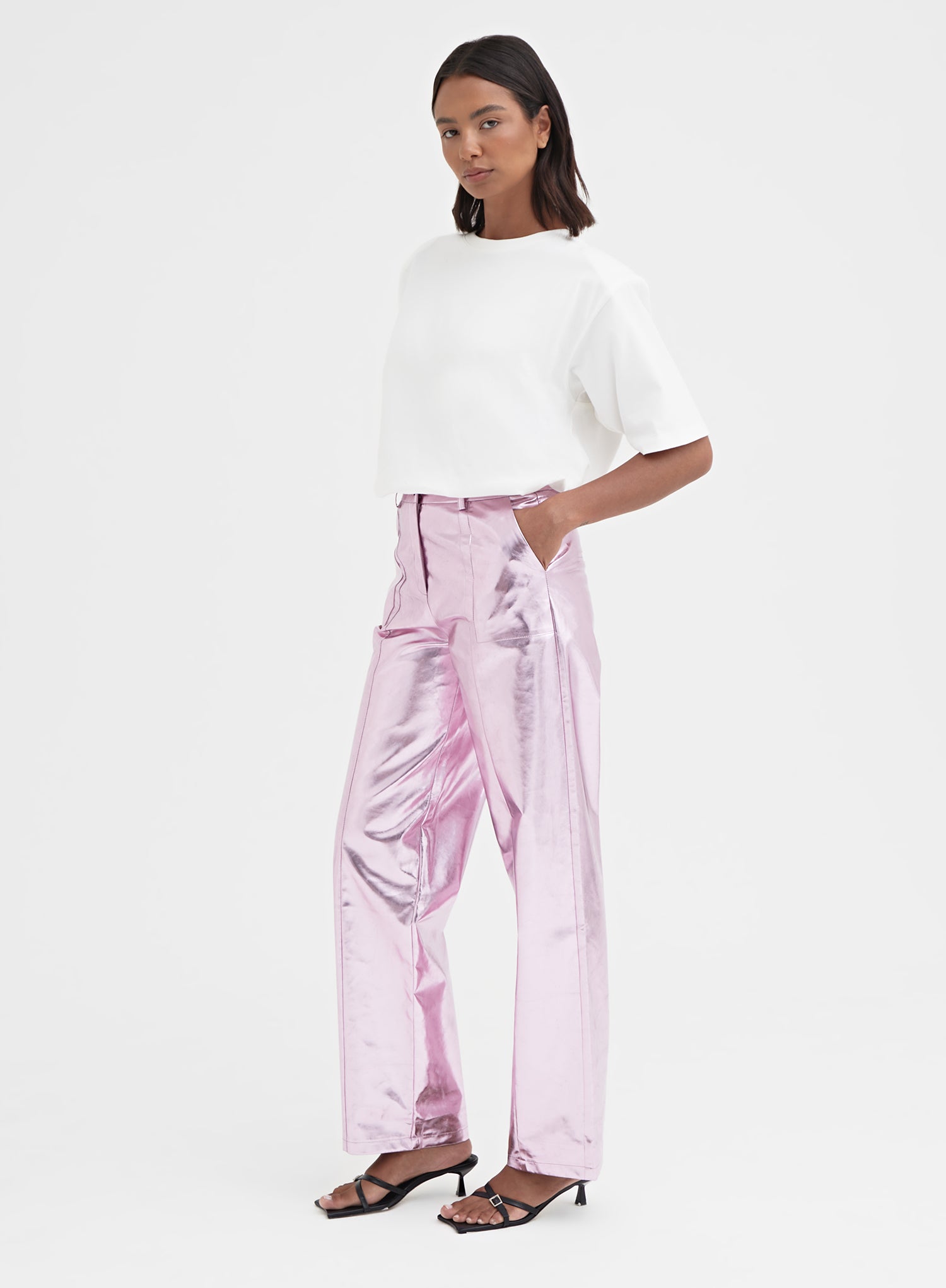 Pink Metallic Faux Leather Trouser